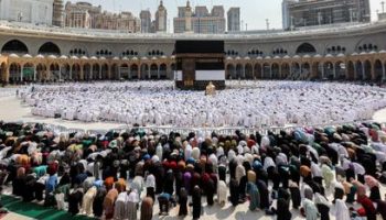 Muslim worshippers pray around the Kaaba, Islam's holiest shrine, at the Grand Mosque in Saudi Arabia's holy city of Mecca on June 4, 2024 as pilgrims arrive ahead of the annual hajj pilgrimage. (Photo by Abdel Ghani BASHIR / AFP)